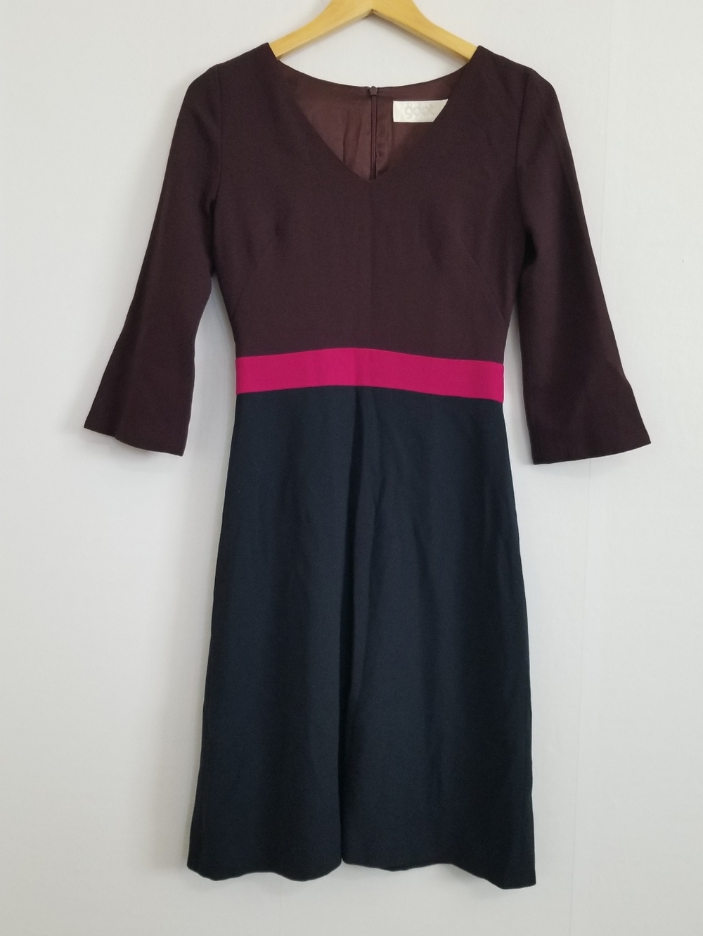 NWOT GOAT 100% Wool Burgundy Navy Colorblock Midi Dress Size 4